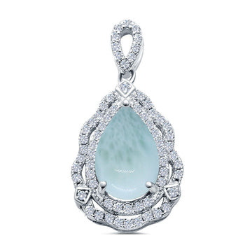 Pear Shape Simulated Larimar CZ 925 Sterling Silver Charm Pendant